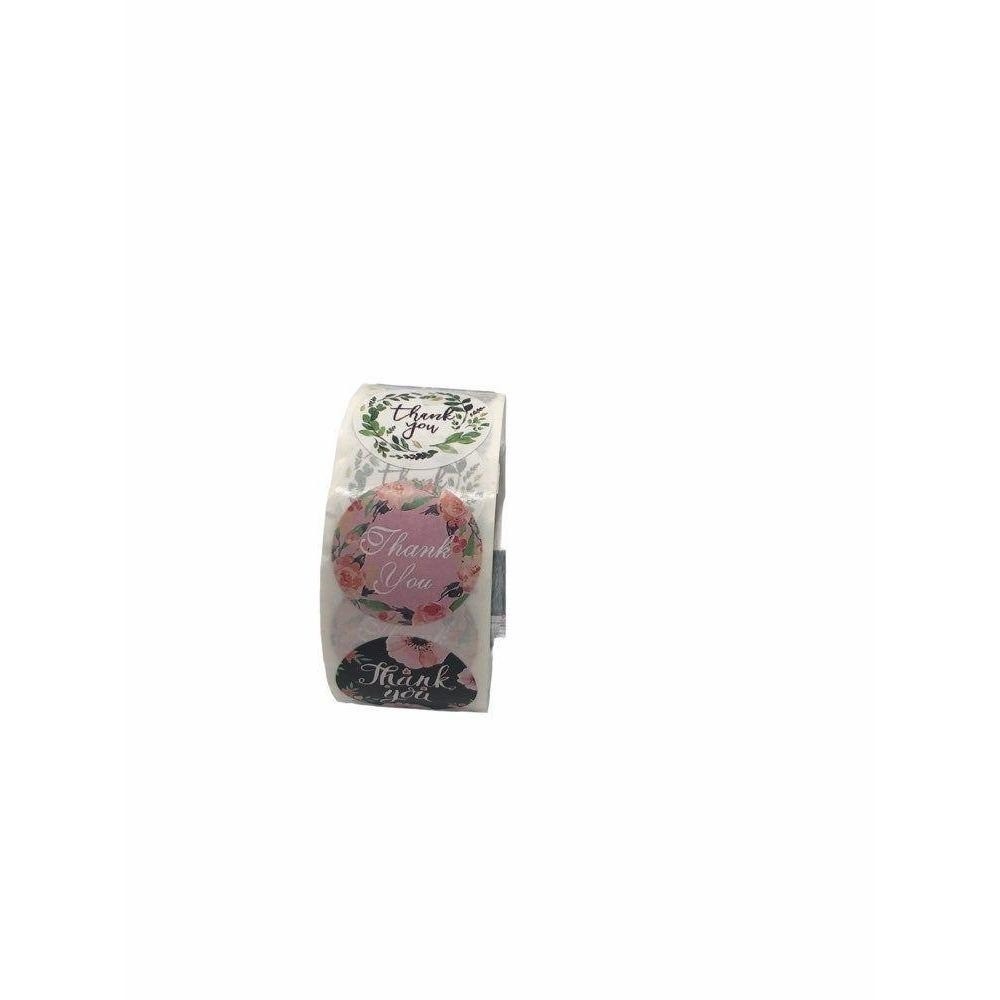 Thank You Stickers Roll 1in Label Round 500 Pcs Floral Design Variety Unisex